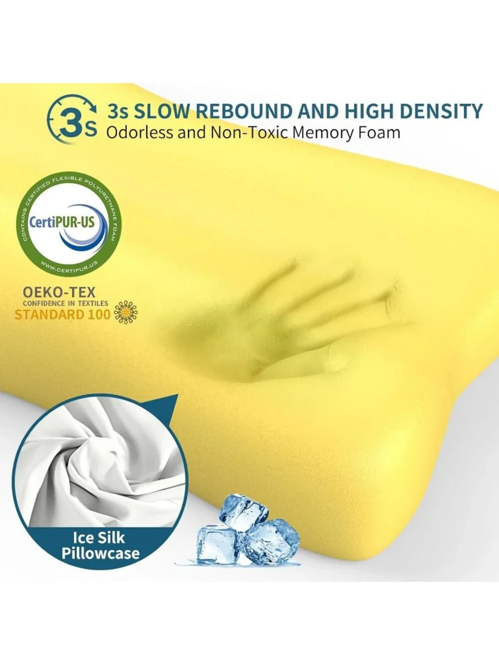 〽️Cervical Neck Pillow for Pain Relief Contour Memory Foam Orthopedic Bed Blue